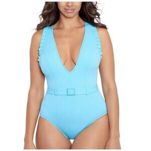 Skinny Dippers Aqua Blue V-Neck Criss-Cross Swimsuit Size Small‎
